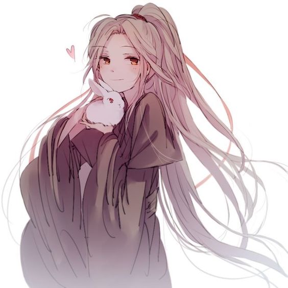 Anime nữ và chú thỏ dễ thương