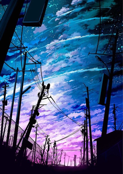 Khung cảnh anime giữa bầu trời đêm